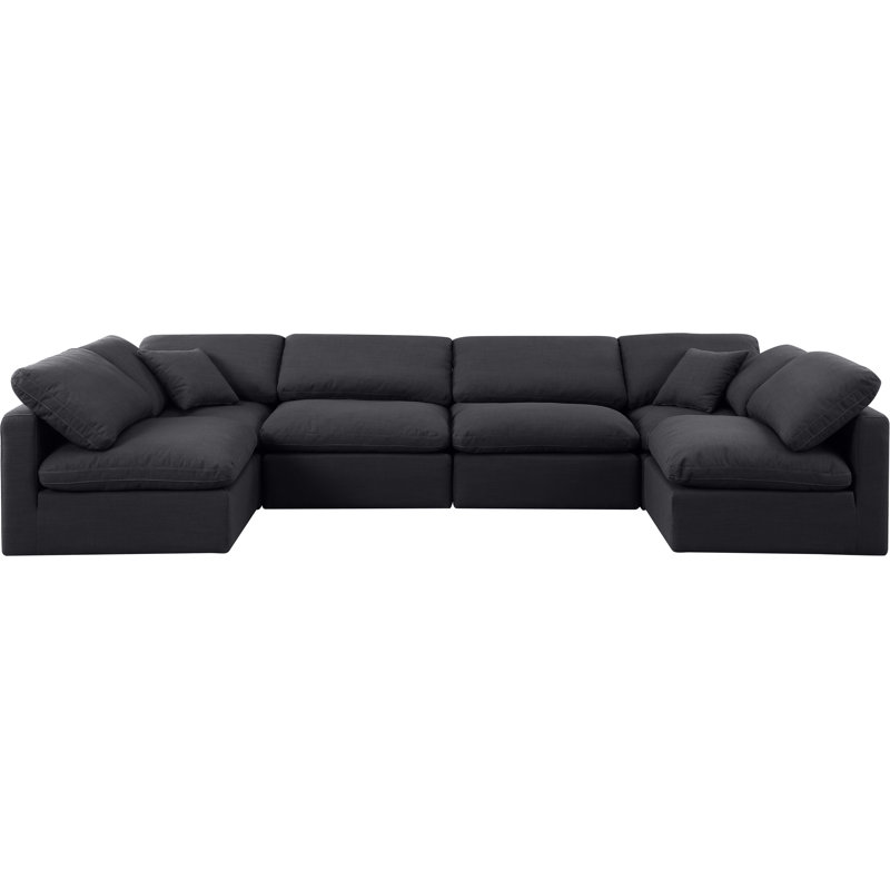 Itala Upholstered U-Shaped Sectional Reversible, Black Linen Textured Fabric