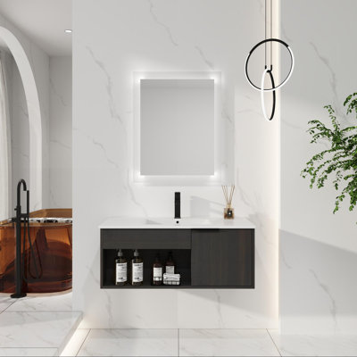 Meuble-lavabo mural 36 po avec tablette ouverte et porte à fermeture en douceur
