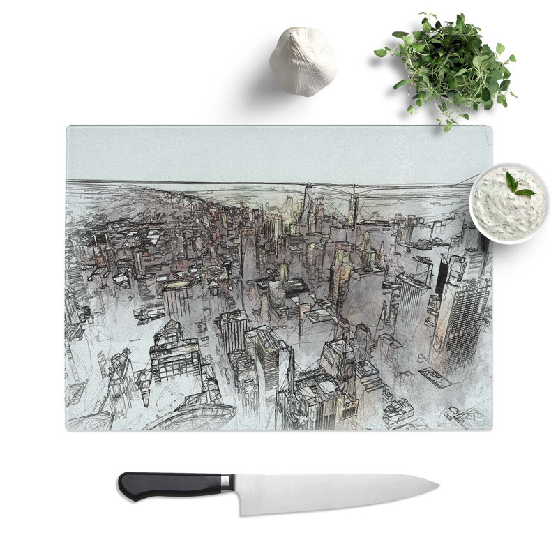 Glass Flying Over The Chicago Skyline in Abstract Chopping Board, 28.5 cm W x 20 cm L