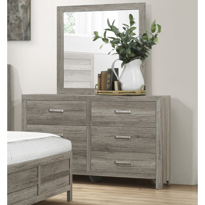 Commode de style rustique vieilli gris avec 6 tiroirs et meubles de chambre à coucher transitionnels