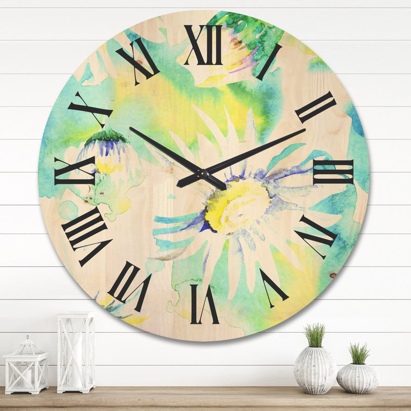 Horloge murale Daisy Flowers Aquarelle Impression II, Grand