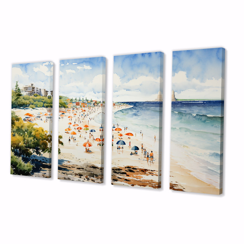 «Vintage Beach Day Tranquitt I - Coastal Beach Sand», art mural 4 pièces, H 28 po x l 48 po