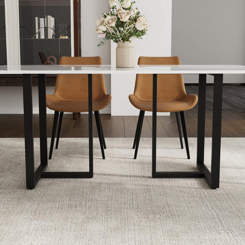 Table de salle à manger Evannie, Noir, Blanc neigeux, H 29,53 po x L 63 po x l 31,5 po