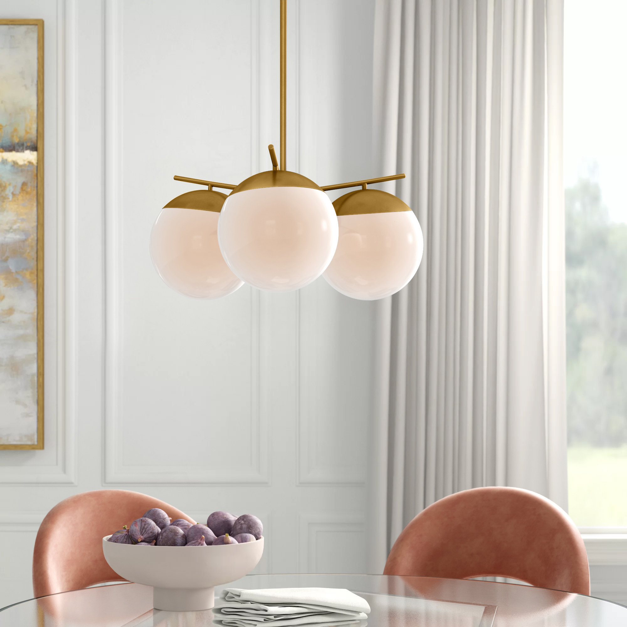 Yearby 3 - Light Dimmable Globe Chandelier, Brass, Frosted White