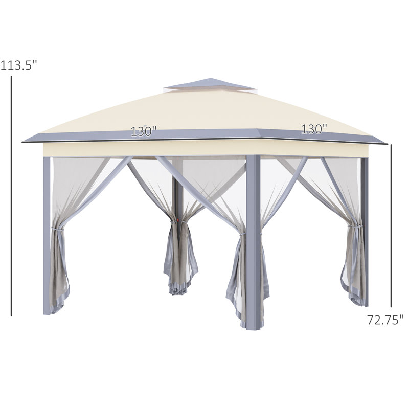 Tente escamotable avec abri de jardin 11 pi x 11 pi. Abat-jour de 121 pieds carrés, beige Installation rapide et pratique pour l'extérieur, le jardin et le patio. Tente allongée Eaves Assemblage simple