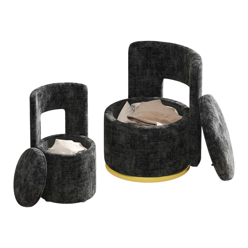 Chaise pivotante avec rangement, Chenille noir