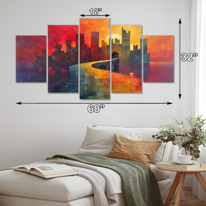 Rouge, jaune, fantastique, folie, tours I - ensemble d'art mural tours