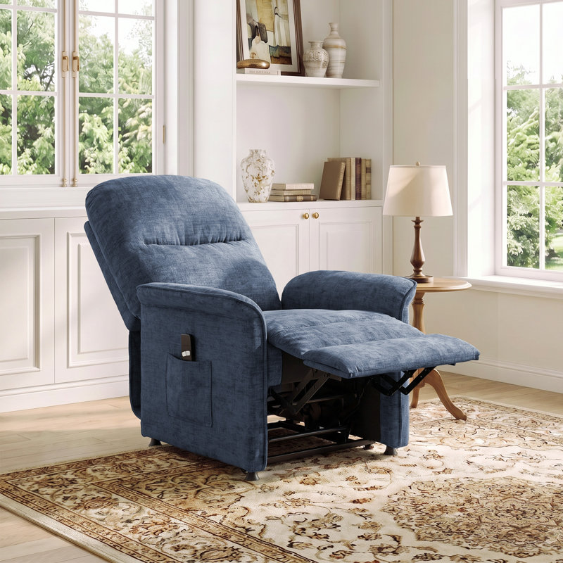 Fauteuil inclinable avec dossier épais, réglable de 110 ° à 160 °, Blue Chenille