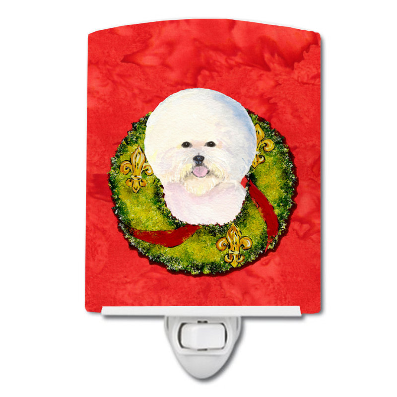 Éclairage de noël en céramique de noël cairn terrier, Bichon frisé blanc
