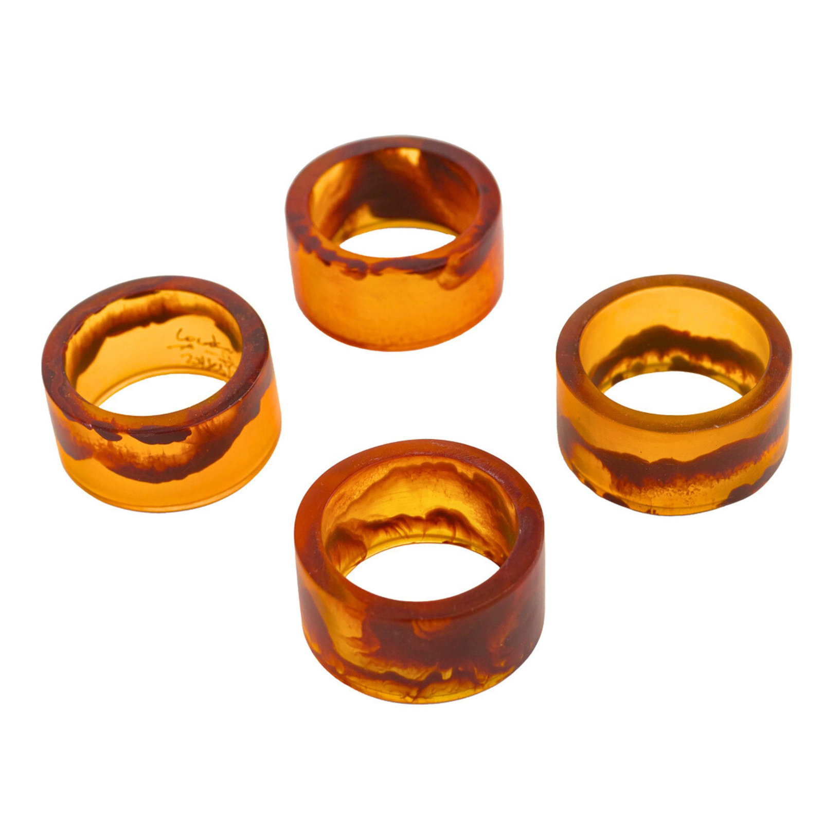 Lucente Tortoise Shell Napkin Ring Set, Orange/Black