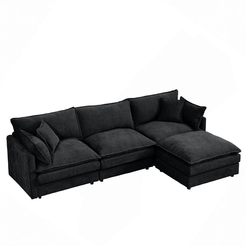 Modular Sectional Sofa, L Shaped Couch Set For Living Room, 3-Seater Comfy Cloud Couches With Movable Ottoman, DIY Combination, Chenille