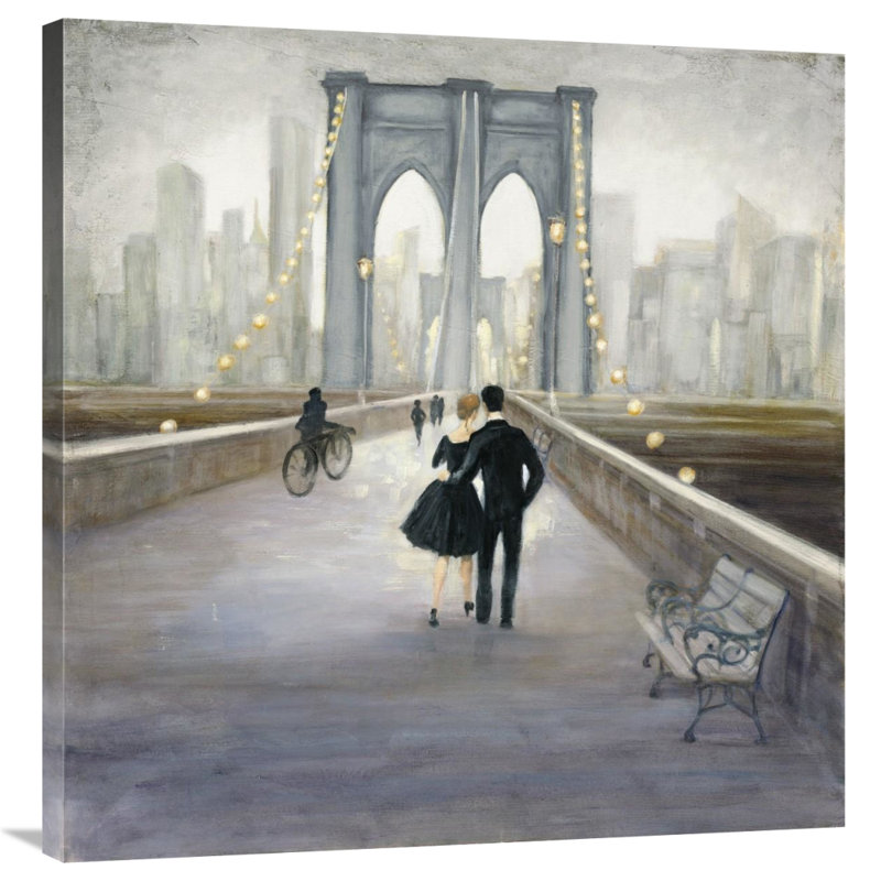 «Anjesa Bridge to NY V.II» par Julia Purinton, reproduction d'art, H 24 po x l 24 po x P 1 po, Cadre blanc