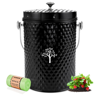 Comptoir de composteur de cuisine, bac à compost sans odeur avec couvercle et sacs de compost, seau à compost