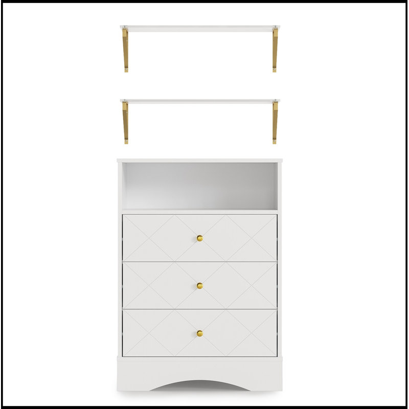 Armoire de rangement avec 3 tiroirs et tablette ouverte