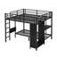 Très grand lit simple au-dessus de très grand lit simple avec garde-robe intégrée, lit superposé en métal avec bureau pliable, noir