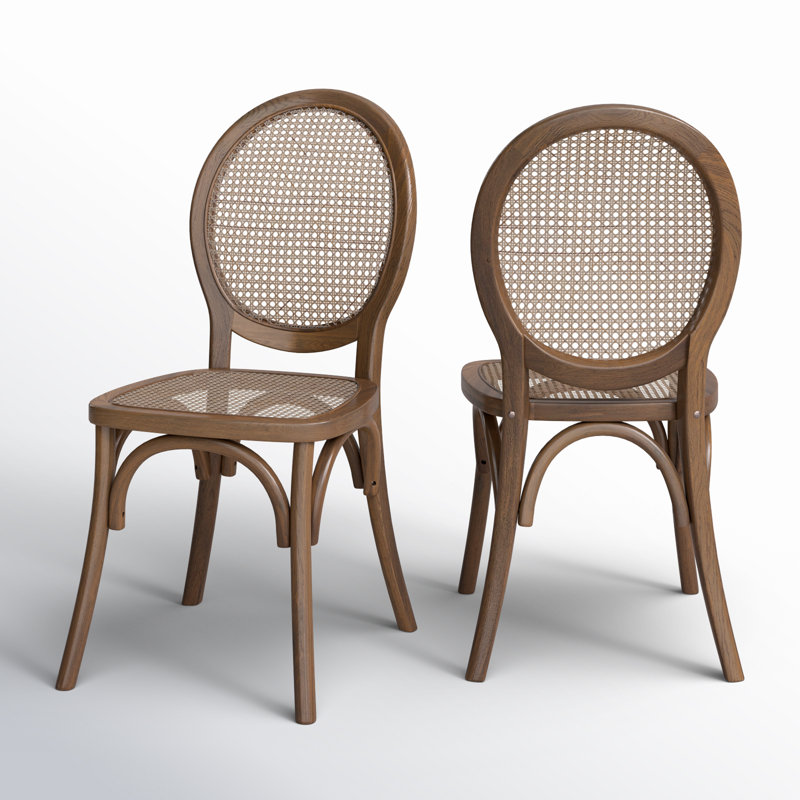 Brown Solid Wood and Cane Side Chair Set