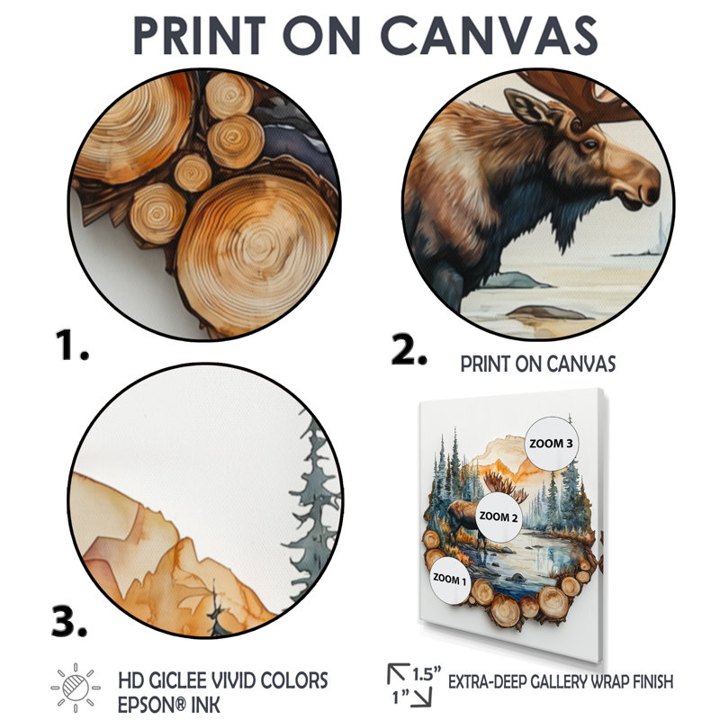 Reproduction d'art sur toile Gislain Canadian Moose Into The Forest III - Moose, Impression sur cadre flottant, Crème, crème