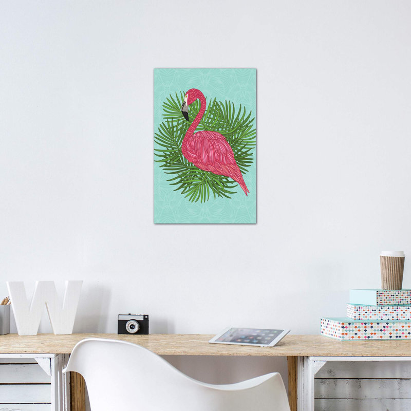 «Pink Tropical Flamingo» par Angelika Parker - impression d'art graphique, H 12 po x l 8 po x P 0,75 po, Toile tendue