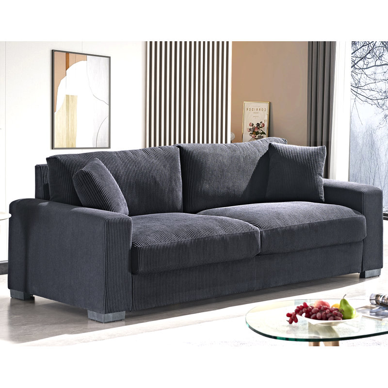 Keryis 89'' Corduroy Sofa, Black Corduroy