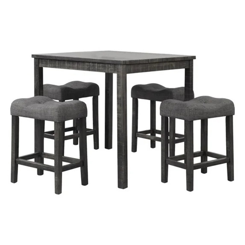 5 Piece Transitional Counter Dining Set, 36-inch Square Dining Table with 4 Tufted Counter Height Stools, Charcoal, Gray