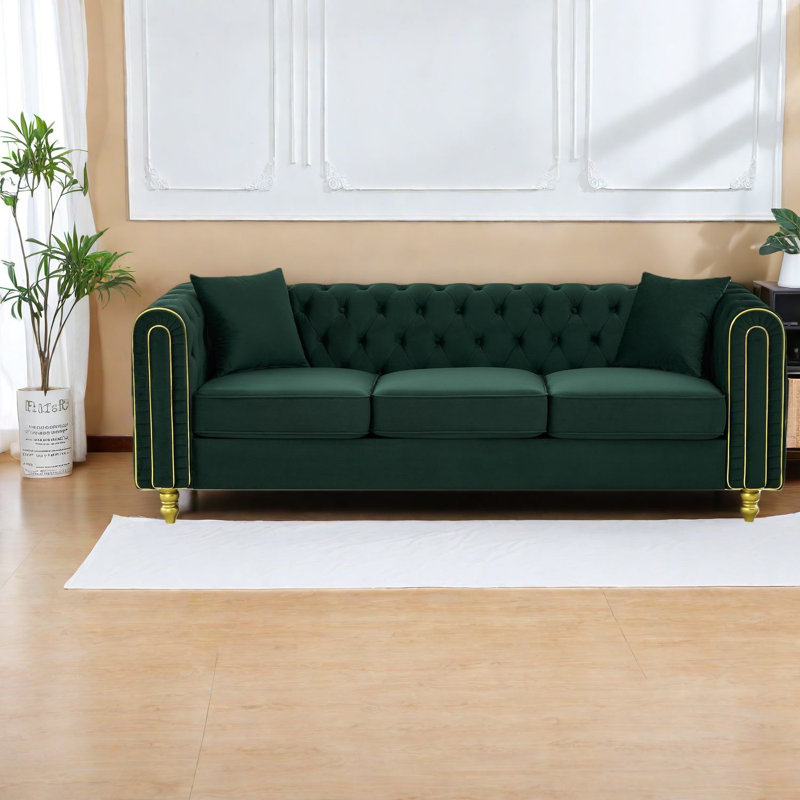 Ensemble de canapés modernes 3 pièces Chesterfield en velours vert pour famille