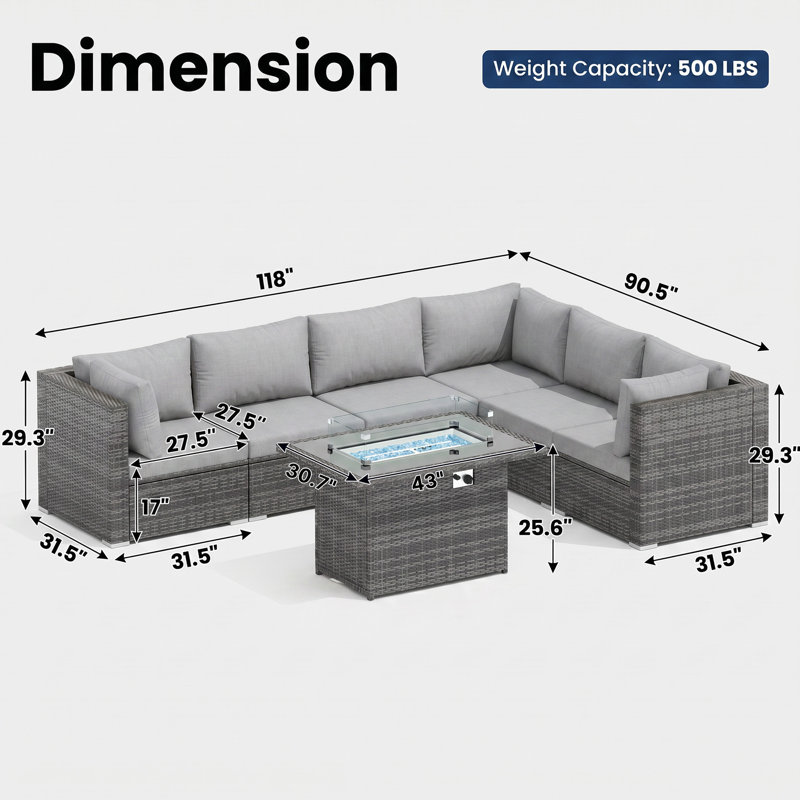 Ensemble de canapé modulaire de patio 6 pièces avec table de foyer, ensemble de conversation en osier pour la cour et le jardin