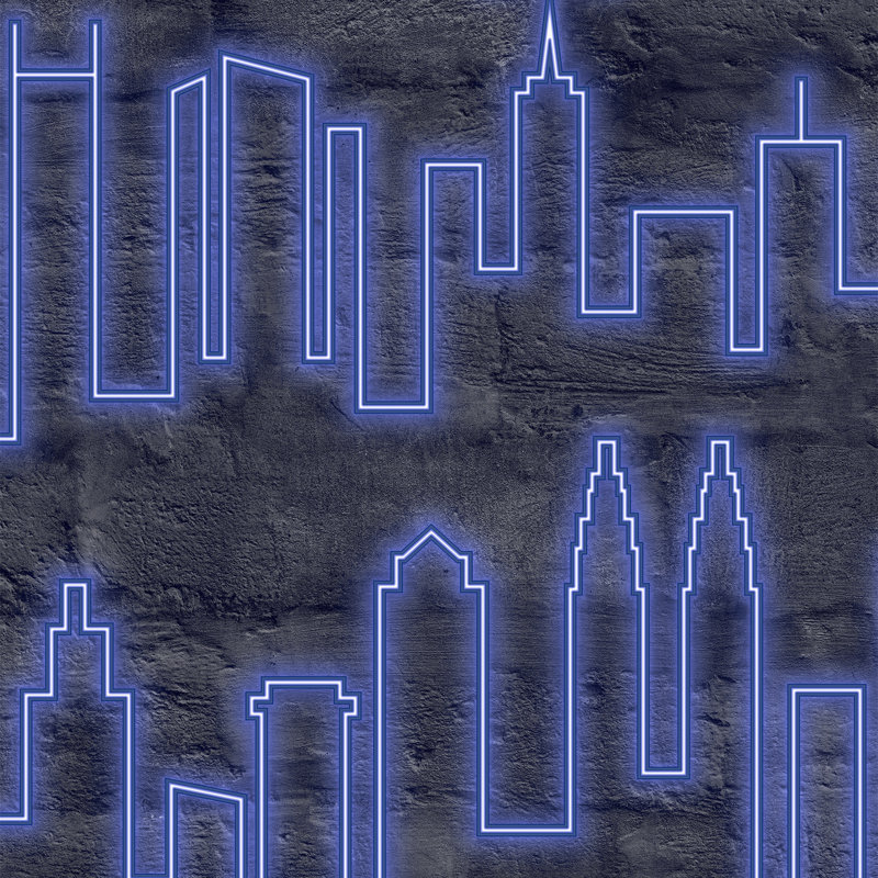Papier peint bleu Neon City Skyline