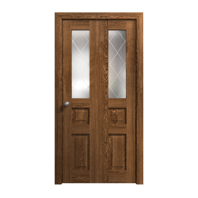 Portes coulissantes pliantes pour placard 84 x 84 pouces Ego 5011 Chêne Cognac, rails robustes, moulures, garnitures, quincaillerie, ensemble de portes de placard de chambre en bois massif