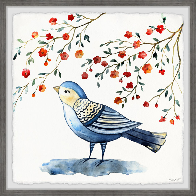 Bluebird Blossom 1 Piece Single Picture Frame Painting, 30cm H x 30cm W x 3.81cm D