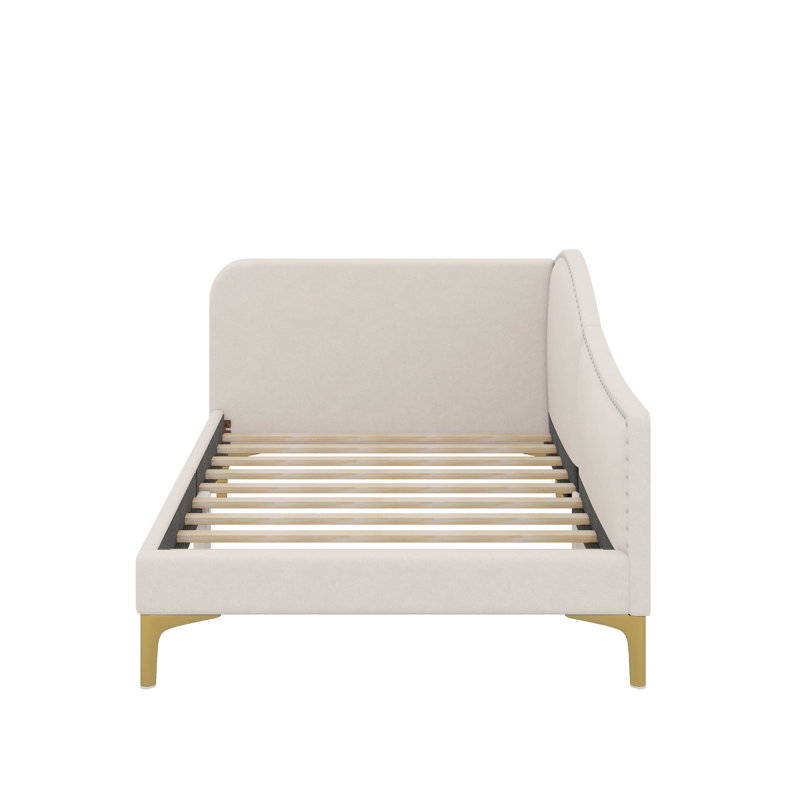 Upholstered Daybed With Headboard And Armrest, Beige, Twin