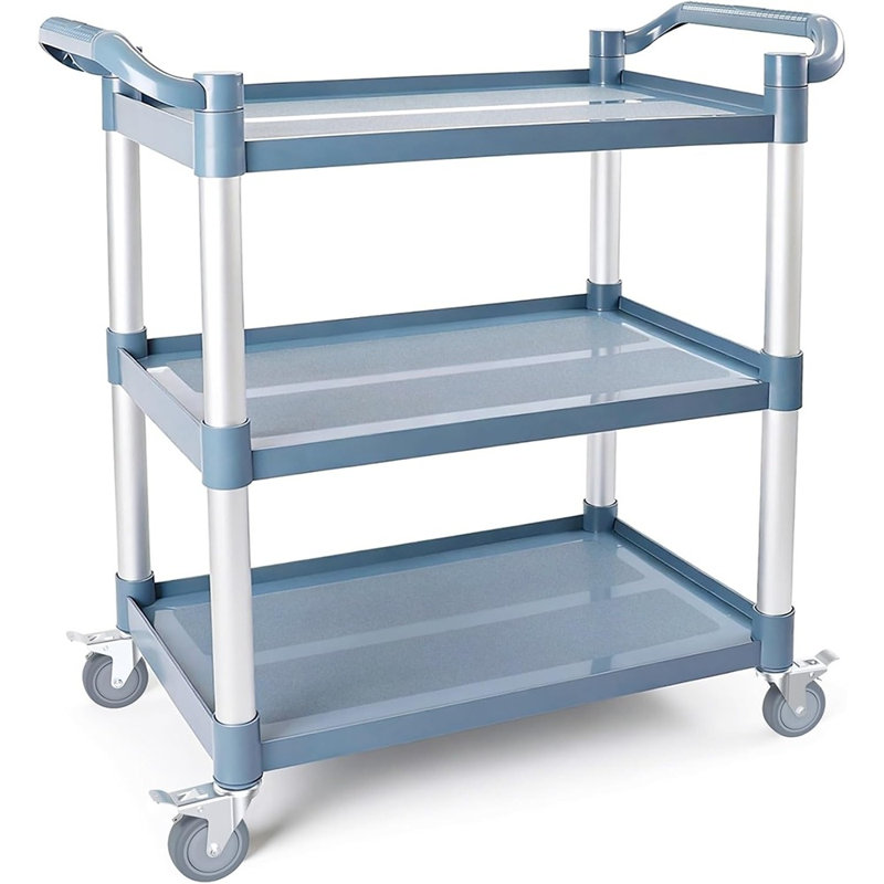 Chariot utilitaire roulant robuste à 3 niveaux, chariot de service d'une capacité de 510 lb avec roulettes pivotantes verrouillables pour la cuisine commerciale, le restaurant, la maison, l'entrepôt ou le bureau