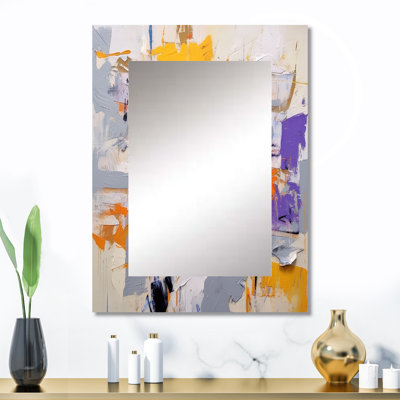 Poétique expressionniste en mauve et orange II - miroir décoratif abstrait, miroir mural moderne, impression d'art en métal