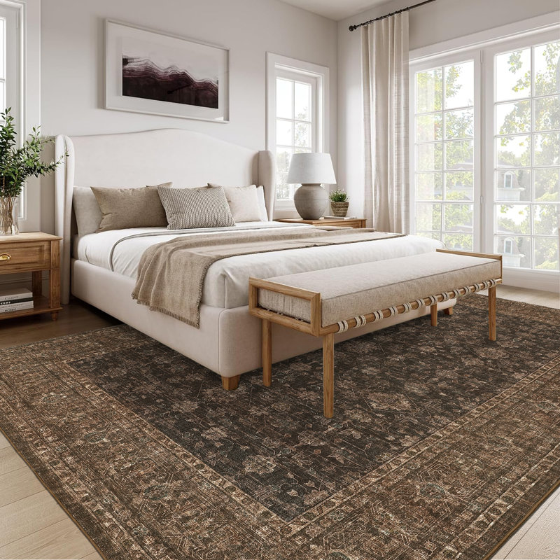 Floral Machine Printed Area Rug, Rectangle 120 x 170 cm, Brown