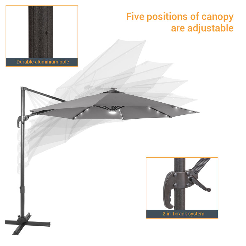 Parasol en porte-à-faux 132,1 po Sabnam, Gris