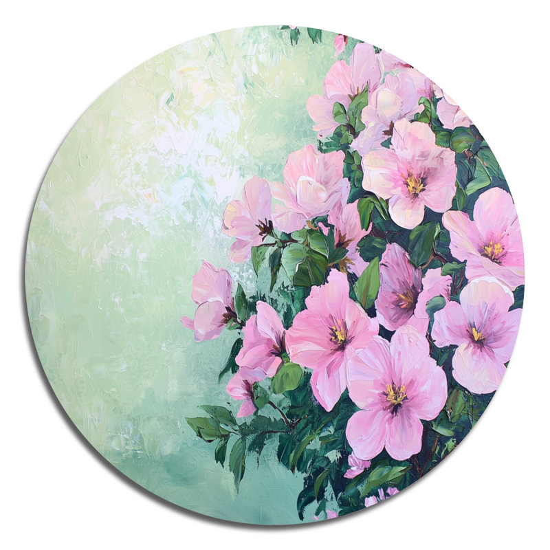 Spring Symphony Violets - décoration murale ronde botanique, art mural de salon rose, H 36 po x l 36 po