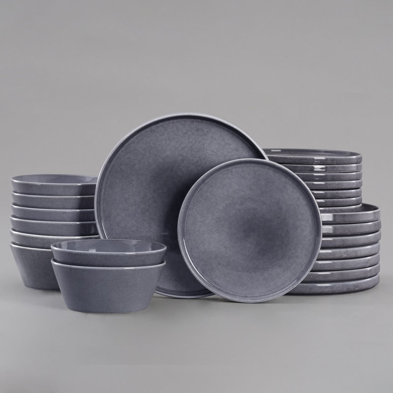 Ensemble 24 pièces de vaisselle en grès 24 pièces (ensemble de 8), Bleu brumeux