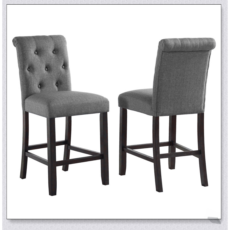 Tabourets de comptoir capitonnés en bois massif Leviton, ensemble de 2, sièges et dossiers rembourrés pour plus de confort et de style