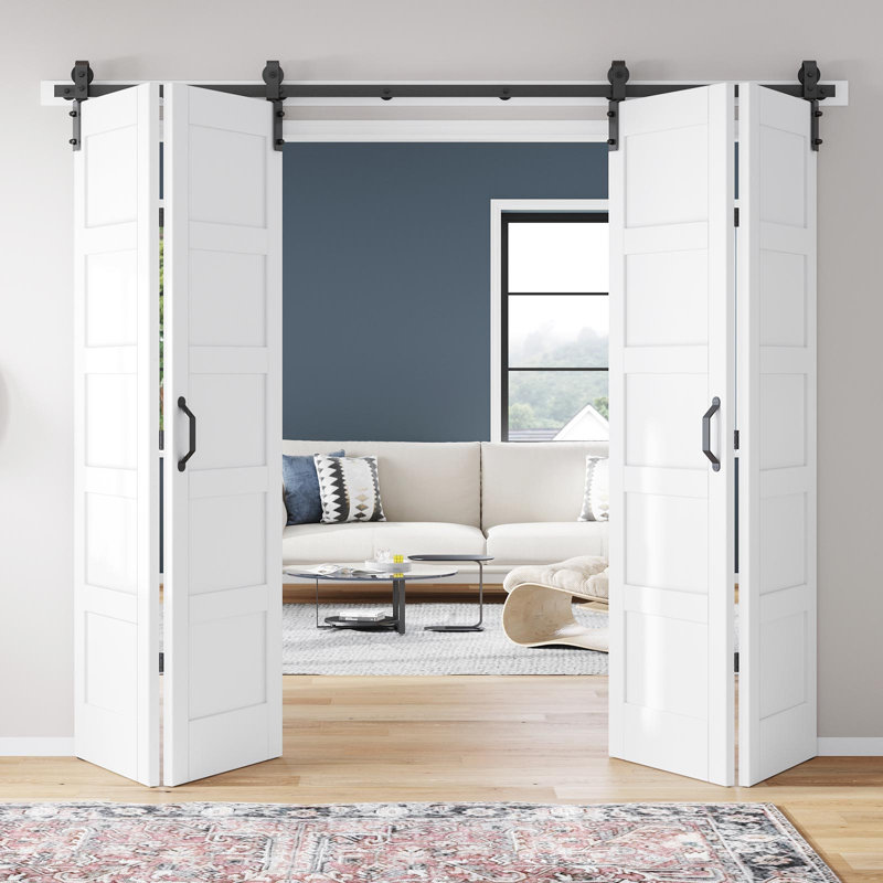 Porte de grange pliante en bois manufacturé à 5 panneaux avec trousse de quincaillerie d'installation, 84 po x 84 po, 4