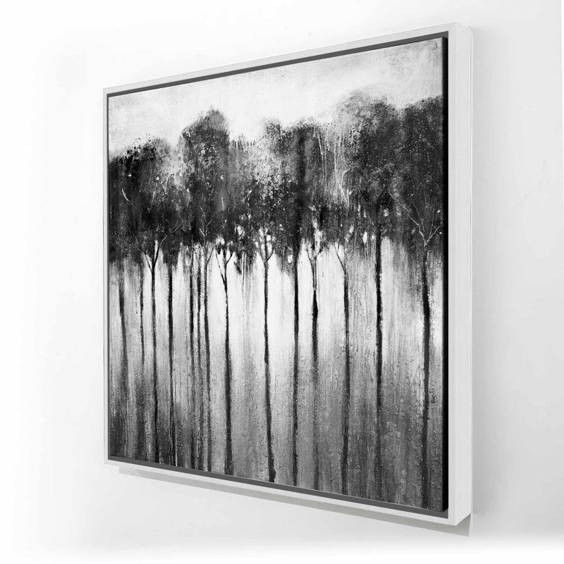 Toile abstraite noire et blanche forêt | Salon gris