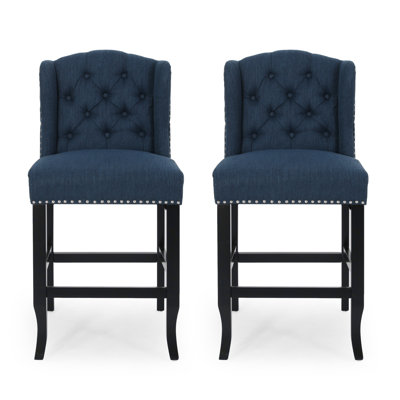 Vienna Contemporary Fabric Tufted Wingback 27 Inch Counter Stools, Set of 2 by Red Barrel Studio