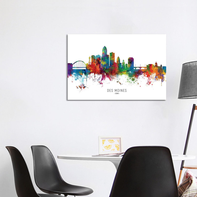 Des Moines Iowa Skyline by Michael Tompsett - 1 Piece Wrapped Canvas Painting, 101.6 cm H x 66.04 cm W x 3.175 cm D