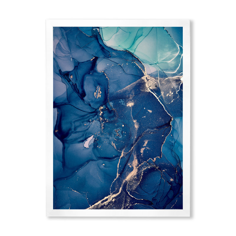 Blue Ink Clouds II - peinture sur toile, H 44 po x l 34 po x P 1,5 po, Cadre photo blanc
