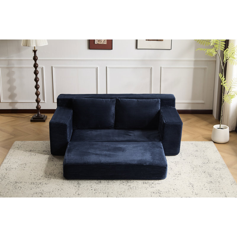 Velours côtelé bleu foncé confortable, idéal pour plusieurs décors relaxants, siège profond, coussin réversible, rembourrage haute densité, espaces de vie sans assemblage requis, requis