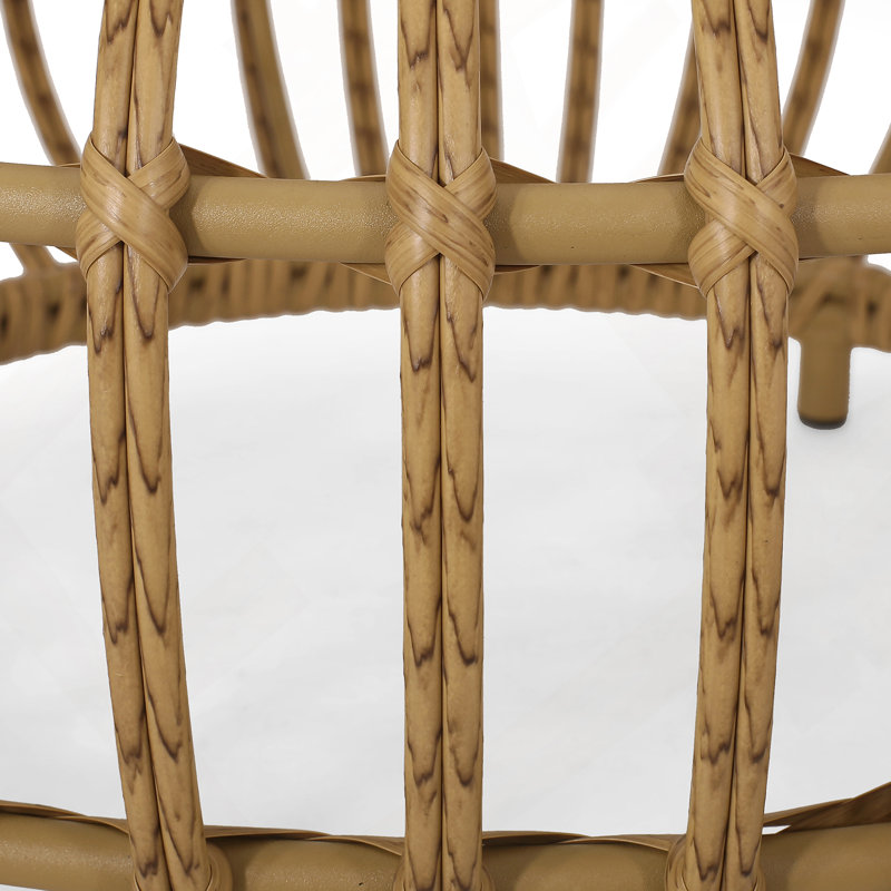 Coffee Table-Bohemian Faux Rattan Weave Accent Table For Indoor Outdoor Use, Handcrafted Round Side Table For Living Room, Patio, Garden,Light Brown Color