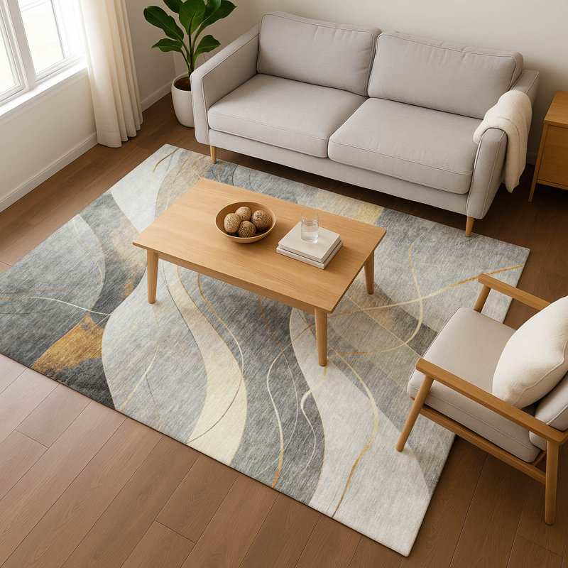 Premium Machine Washable Varasteh AMF1668 Swirls Rug, Rectangle 3' x 5'