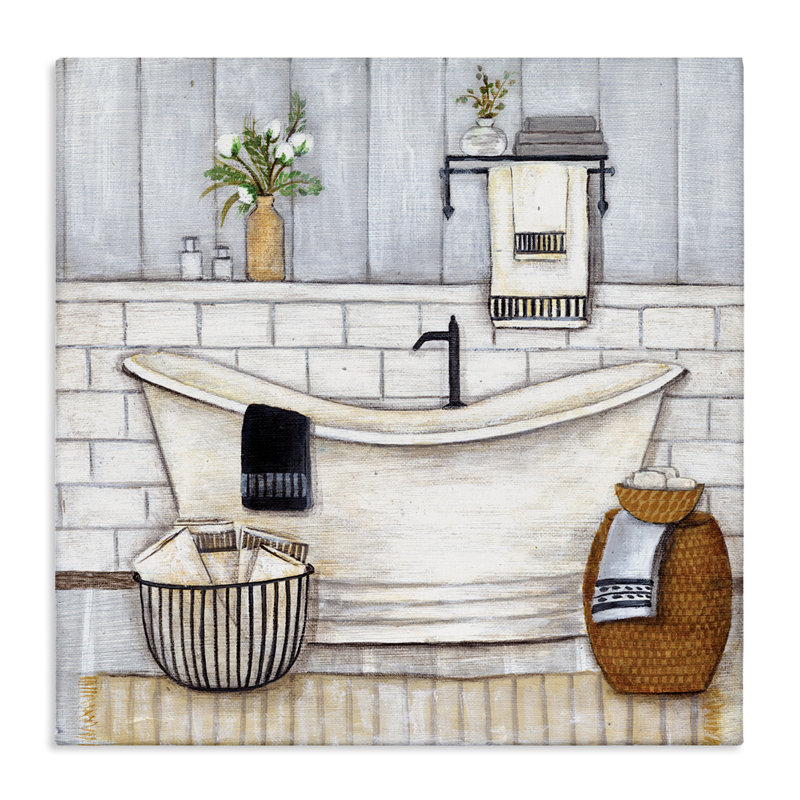 Salle de bain style campagnard baignoire gris neutre dessin - peinture, H 36 po x l 36 po