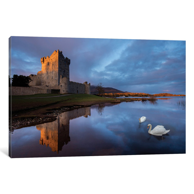 « aube reflection ross castle », reproduction de photo sur toile tendue, H 40 po x l 60 po x P 1,5 po