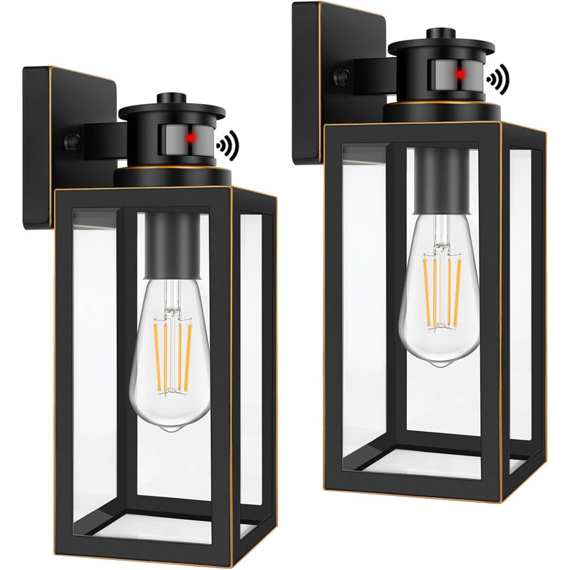 2-Pack Motion Sensor Outdoor Wall Lights, Waterproof Dusk To Dawn Exterior Wall Light Fixtures, Oil Rubbed Bronze Outside Porch Lights For House Garage, Motion Sensor Wall Lanterns With Clear Glass
