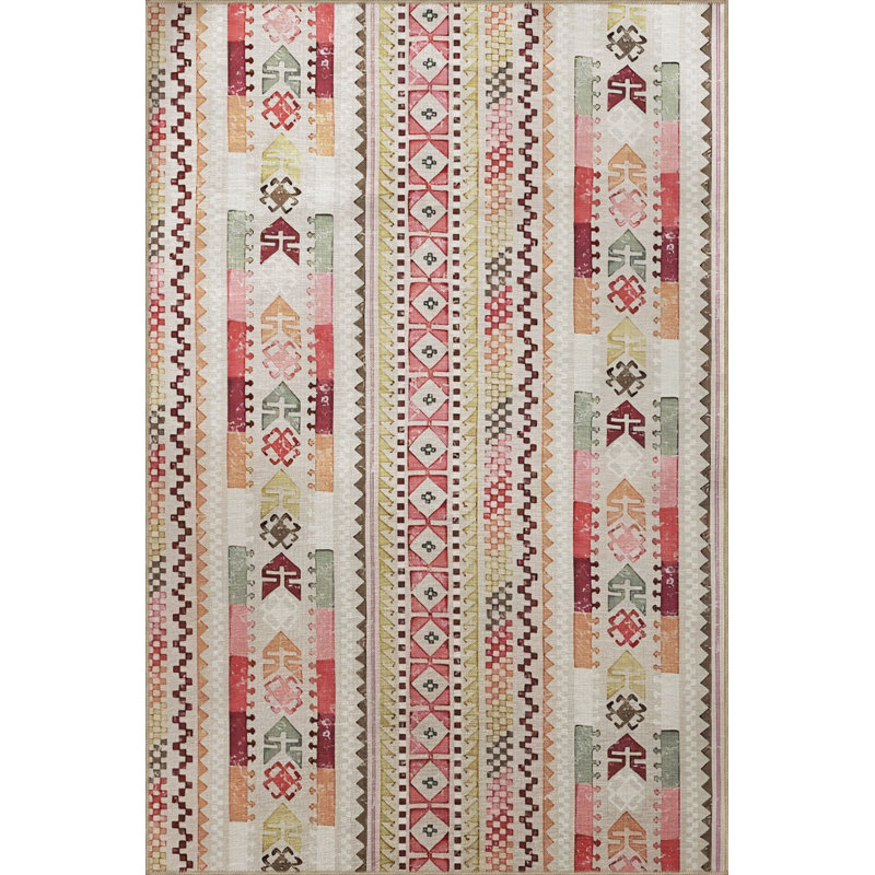 Tapis à rayures verticales rose et beige, Tapis de couloir 2 pi 6 po x 6 pi 7 po inclus