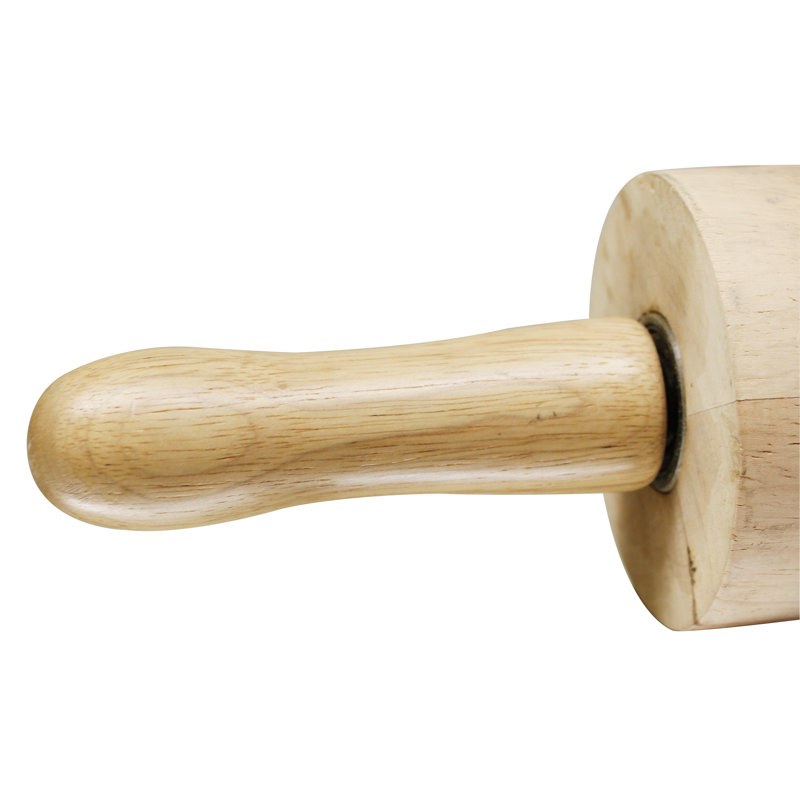 Beige Solid Wood Rolling Pin with Contoured Handles